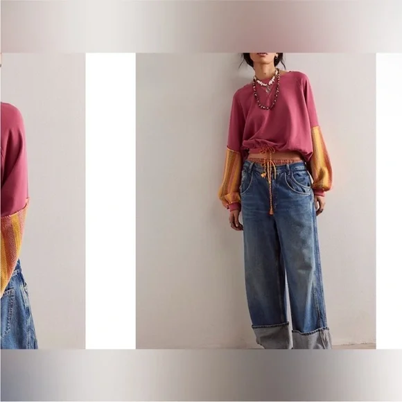 NWT Free People We The Free Stripe Cuff Pullover - Sunrise Combo - Small - Picture 3 of 6